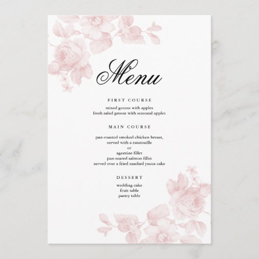 Elegant Floral Script Wedding Menu (Voorkant)