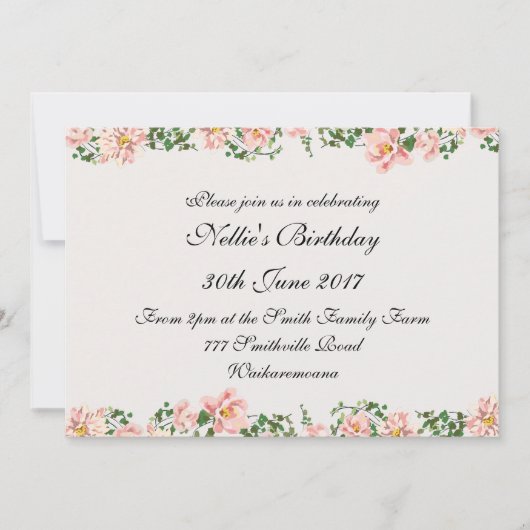 Elegant Floral Scroll en lichtroze Kaart (Voorkant)