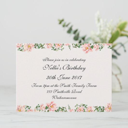 Elegant Floral Scroll en lichtroze Kaart (Staand voorkant)