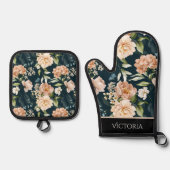 Elegant Floral Shabby Chic gepersonaliseerd Ovenwant & Pannenlap Set (Voorkant)