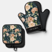 Elegant Floral Shabby Chic gepersonaliseerd Ovenwant & Pannenlap Set (Voorkant / Achterkant)