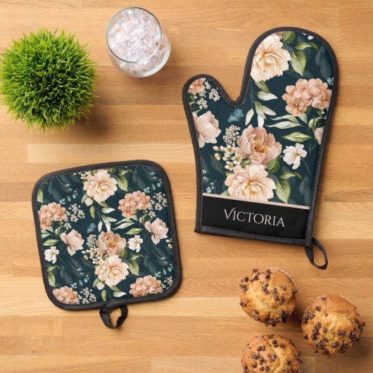 Elegant Floral Shabby Chic gepersonaliseerd Ovenwant & Pannenlap Set (Top down)
