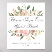 Elegant Floral Sign Our Guest Book Wedding Poster (Voorkant)