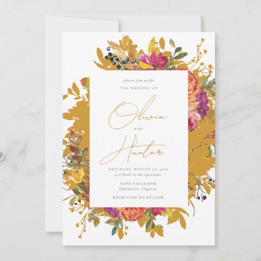 Elegant Floral Silhouette Mustard Yellow Weddensch Kaart (Voorkant)