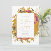 Elegant Floral Silhouette Mustard Yellow Weddensch Kaart (Staand voorkant)