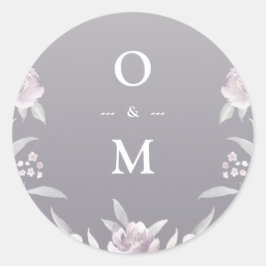 Elegant floral Silver Chinoiserie bruiloft monogra Ronde Sticker
