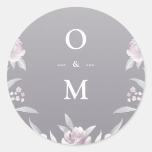 Elegant floral Silver Chinoiserie bruiloft monogra Ronde Sticker