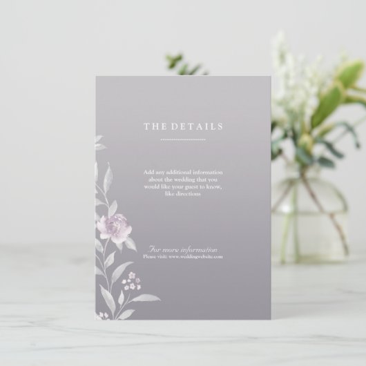 Elegant floral Silver Chinoiserie Weddenschappen Informatiekaartje (Staand voorkant)