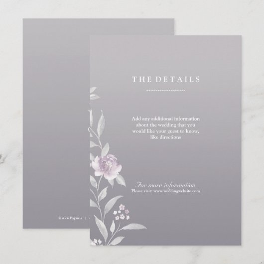 Elegant floral Silver Chinoiserie Weddenschappen Informatiekaartje (Voorkant / Achterkant)