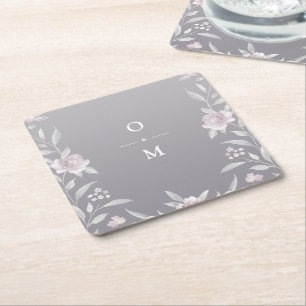 Elegant floral Silver Chinoiserie Wedding monogram Kartonnen Onderzetters