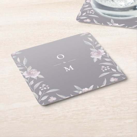 Elegant floral Silver Chinoiserie Wedding monogram Kartonnen Onderzetters (Schuin)