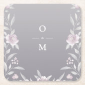 Elegant floral Silver Chinoiserie Wedding monogram Kartonnen Onderzetters (Voorkant)