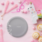 Elegant floral Silver Chinoiserie Wedding monogram Papieren Bordje (Feest)