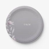 Elegant floral Silver Chinoiserie Wedding monogram Papieren Bordje (Voorkant)