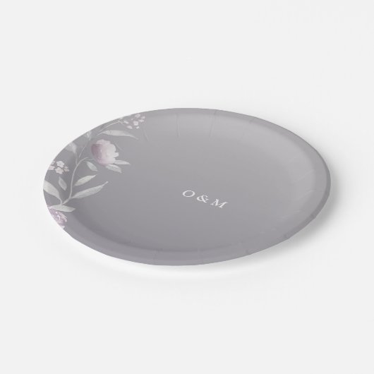 Elegant floral Silver Chinoiserie Wedding monogram Papieren Bordje (Gekanteld)