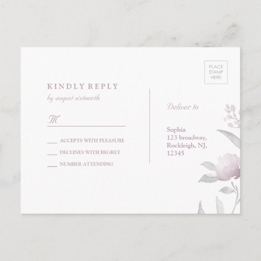 Elegant floral Silver Chinoiserie Wedding RSVP Uitnodiging Briefkaart (Achterkant)