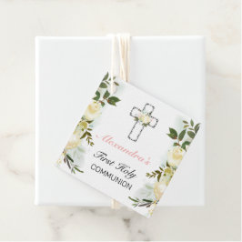 Elegant Floral Silver Cross 1st Heilige Communie Bedankjes Labels
