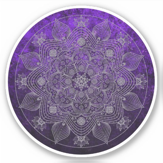 Elegant Floral Silver en Paars Mandala Sticker (Voorkant)