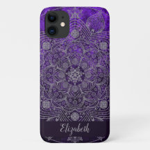Elegant Floral Silver en Paarse Mandala Monogram