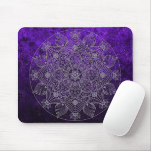 Elegant Floral Silver en Paarse Mandala Namaste Muismat
