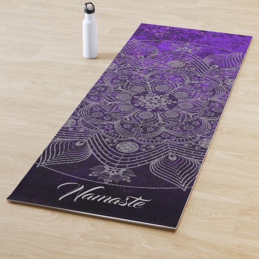 Elegant Floral Silver en Paarse Mandala Namaste Yogamat (In situ)