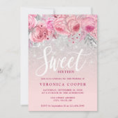 Elegant floral Silver-gliter, zoet zestien Kaart (Voorkant)