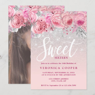 Elegant floral Silver-gliter, zoet zestien Kaart