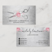 Elegant floral Silver roze schaar Visitekaartje (Voorkant / Achterkant)