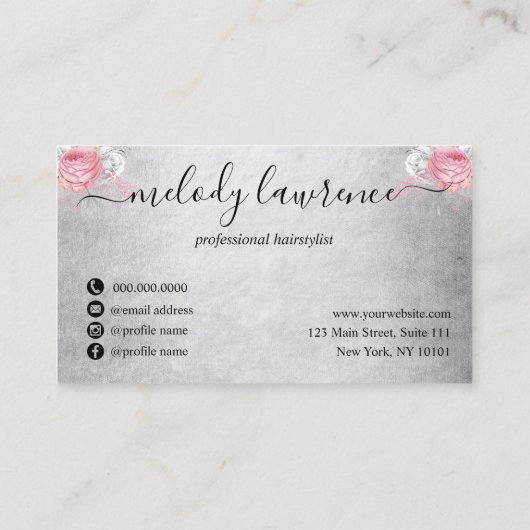 Elegant floral Silver roze schaar Visitekaartje (Achterkant)