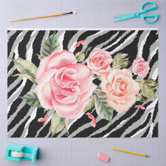 Elegant Floral Silver Tiger Tissuepapier (Craft)