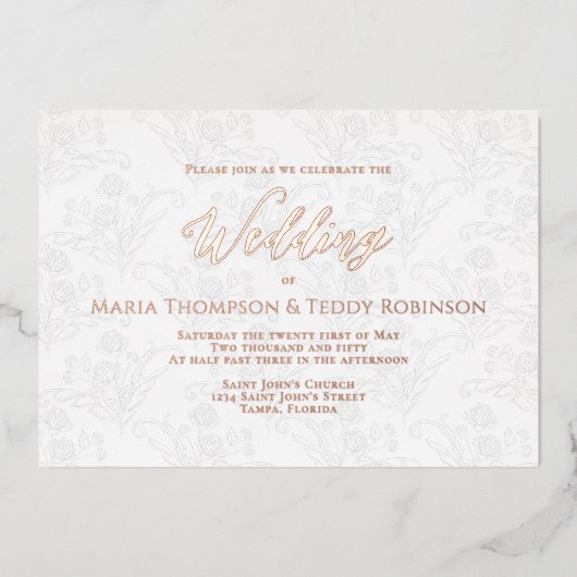 Elegant Floral Simple Foliage Calligraphy Script Folie Uitnodiging (Voorkant)