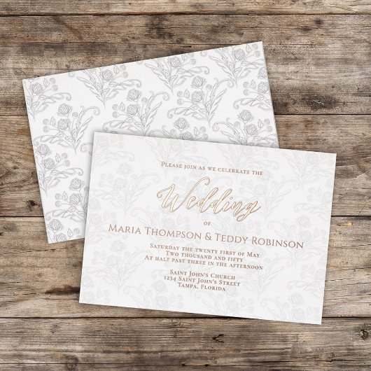 Elegant Floral Simple Foliage Calligraphy Script Folie Uitnodiging