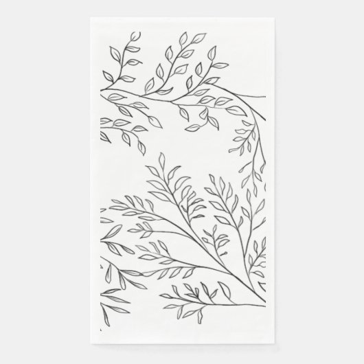 Elegant Floral Sketched Leafy Wedding Napkins Servet (Voorkant)