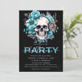 Elegant Floral Skull Adult Halloween Party Kaart (Staand voorkant)