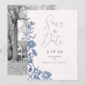 Elegant Floral slaat de datum op Aankondiging (Voorkant / Achterkant)