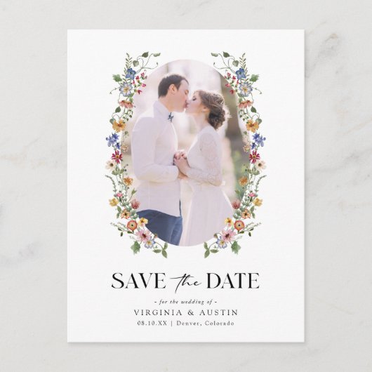 Elegant Floral slaat de datum op Briefkaart (Voorkant)