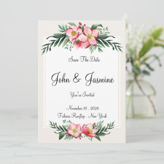 Elegant Floral slaat de datum op Kaart (Staand voorkant)