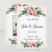 Elegant Floral slaat de datum op Kaart (Voorkant / Achterkant)