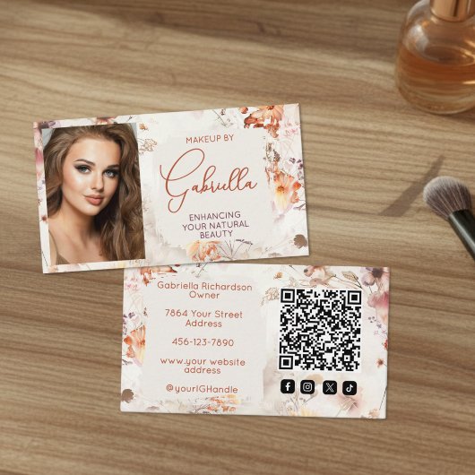 Elegant Floral Social Icon QR Code Photo Makeup Visitekaartje