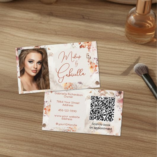 Elegant Floral Social Icon QR Code Photo Makeup Visitekaartje