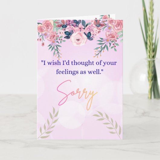 Elegant Floral Sorry Greeting Card with Heartfelt  Kaart (Voorkant)
