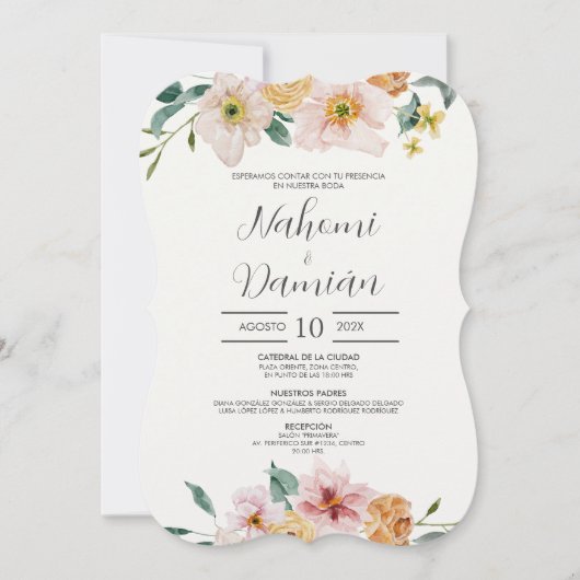 Elegant Floral Spanish Wedding Invitation Kaart (Voorkant)