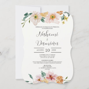 Elegant Floral Spanish Wedding Invitation Kaart