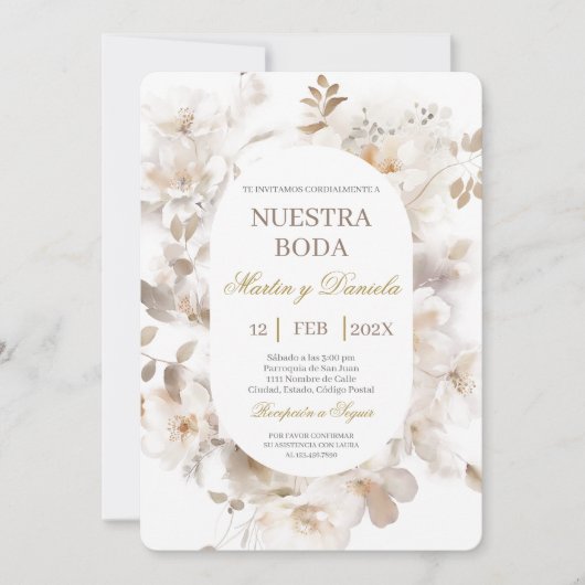Elegant Floral Spanish Wedding Invitation Kaart (Voorkant)