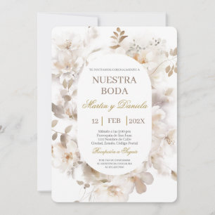 Elegant Floral Spanish Wedding Invitation Kaart
