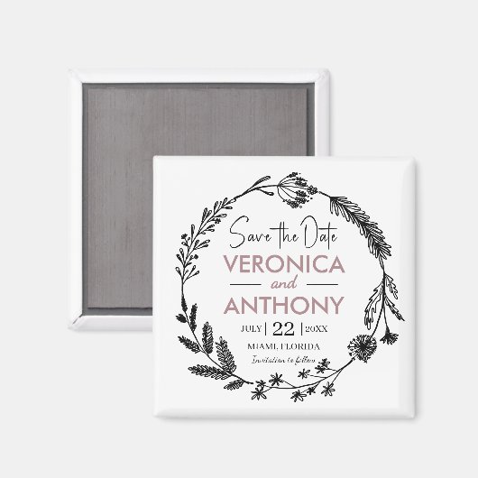 Elegant Floral sparen de Datum Magnet (Voorkant / Achterkant)