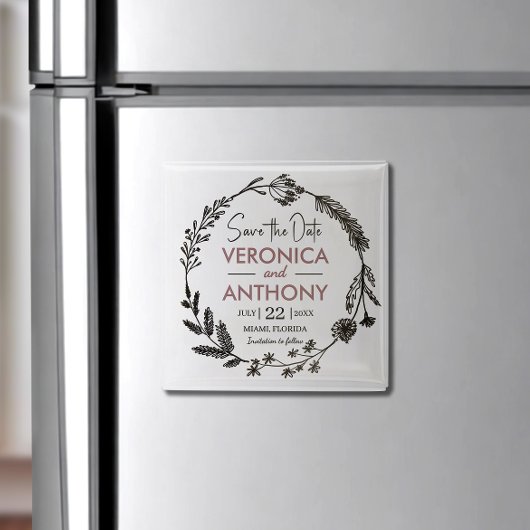 Elegant Floral sparen de Datum Magnet