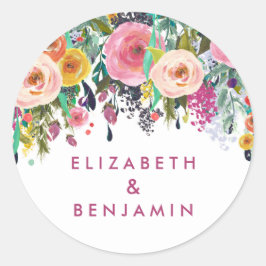 Elegant Floral Spring Summer Wedding Name Ronde Sticker