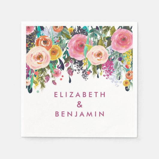Elegant Floral Spring Summer Wedding Name Servetten (Voorkant)