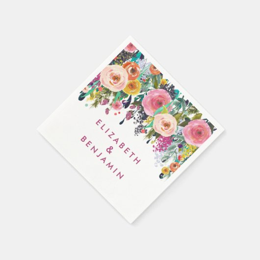 Elegant Floral Spring Summer Wedding Name Servetten (Hoek)
